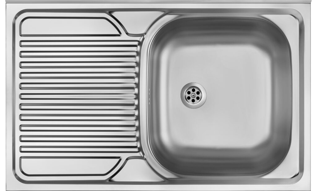 Zlewozmywak stalowy 1-komorowy z ociekaczem po lewej stronie – nakładany