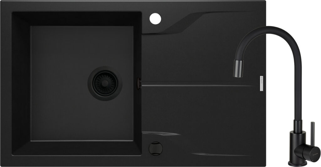 Zlewozmywak granitowy z baterią 1-komorowy z ociekaczem