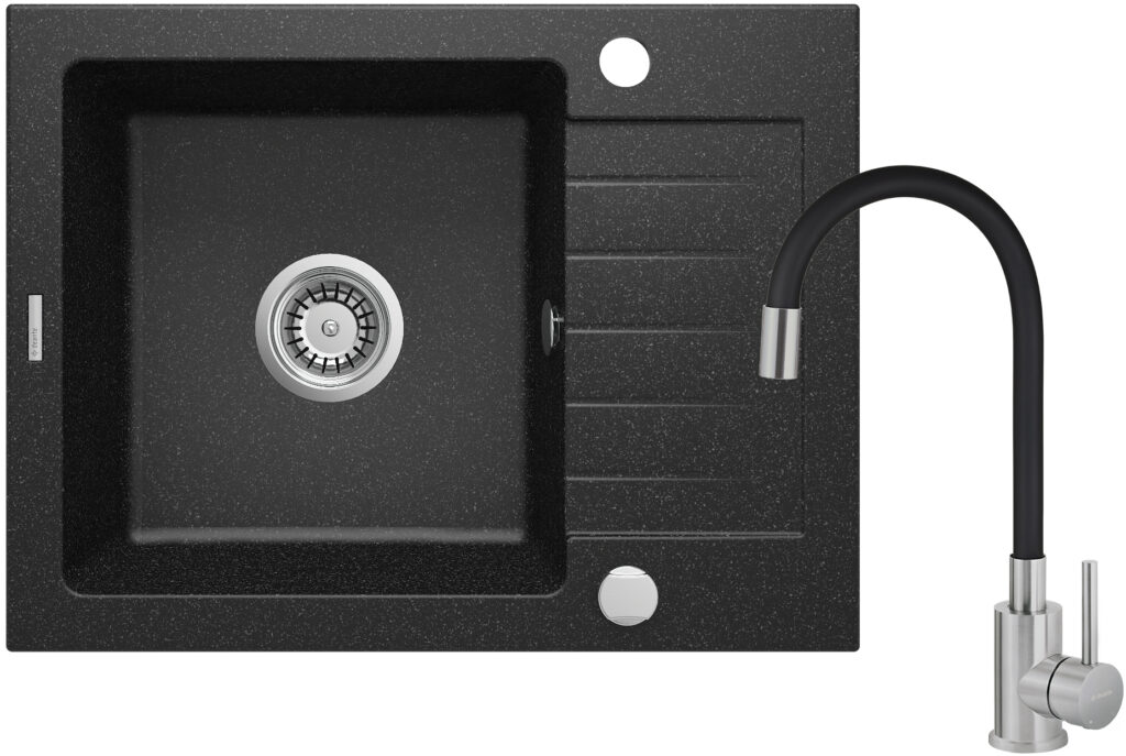 Zlewozmywak granitowy z baterią 1-komorowy z ociekaczem