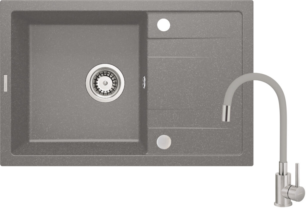 Zlewozmywak granitowy z baterią 1-komorowy z ociekaczem