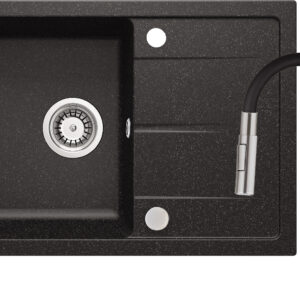 Zlewozmywak granitowy z baterią z giętą wylewką