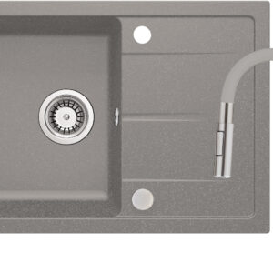 Zlewozmywak granitowy z baterią z giętą wylewką