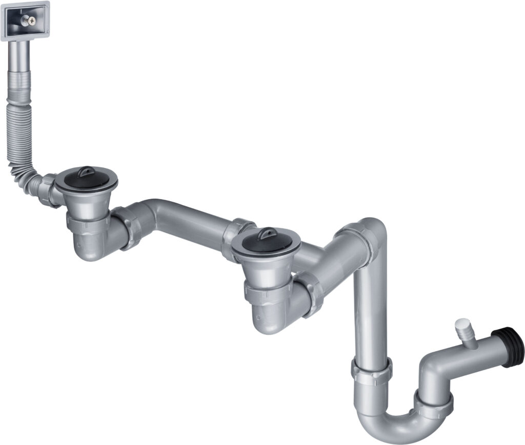 Syfon do zlewozmywaka stalowego 2-komorowy – odpływ 2″