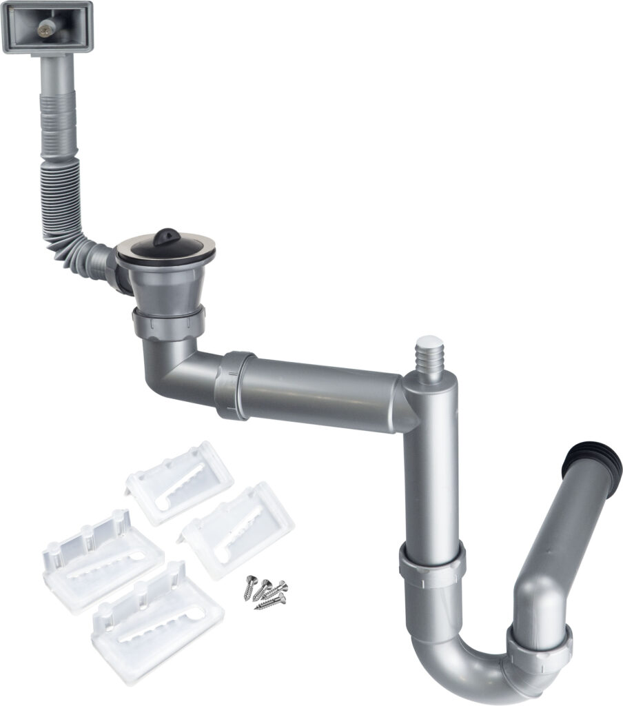 Syfon do zlewozmywaka stalowego nakładanego 1-komorowego – odpływ 2″