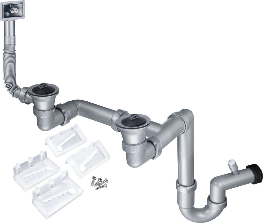 Syfon do zlewozmywaka stalowego nakładanego 2-komorowy – odpływ 2″