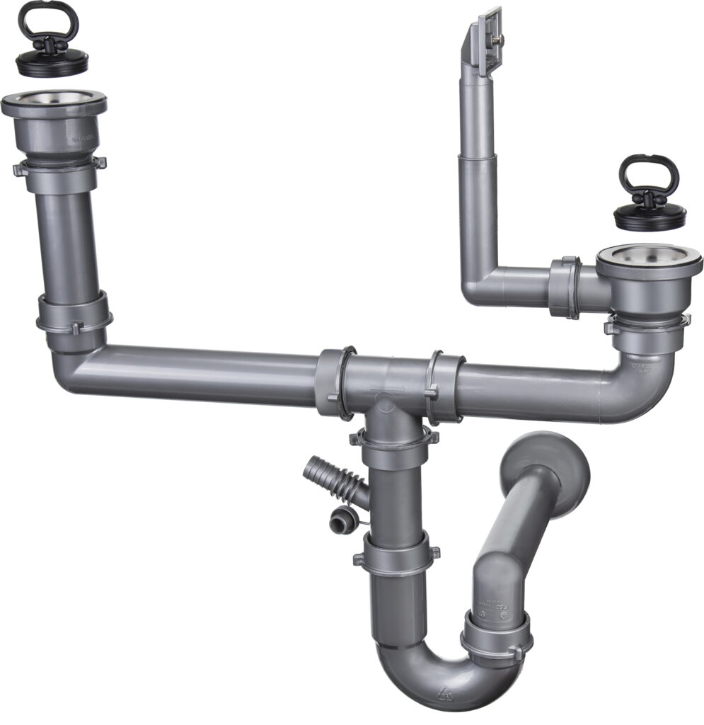 Syfon do zlewozmywaka stalowego nakładanego 2-komorowy