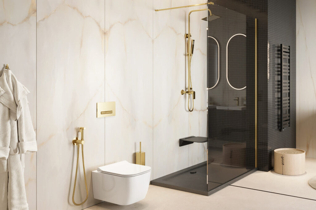 Vidoq wspornik kabiny walk-in 120 cm do docięcia, złoty połysk