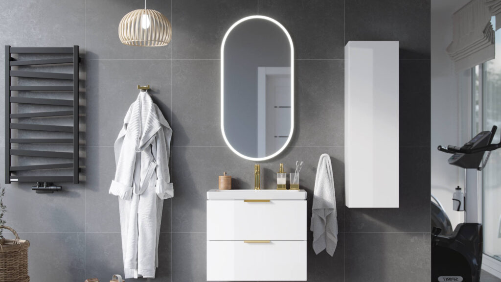 Lumiro lustro łazienkowe 100×50 cm owalne, oświetlenie LED mata grzewcza, rama akrylowa