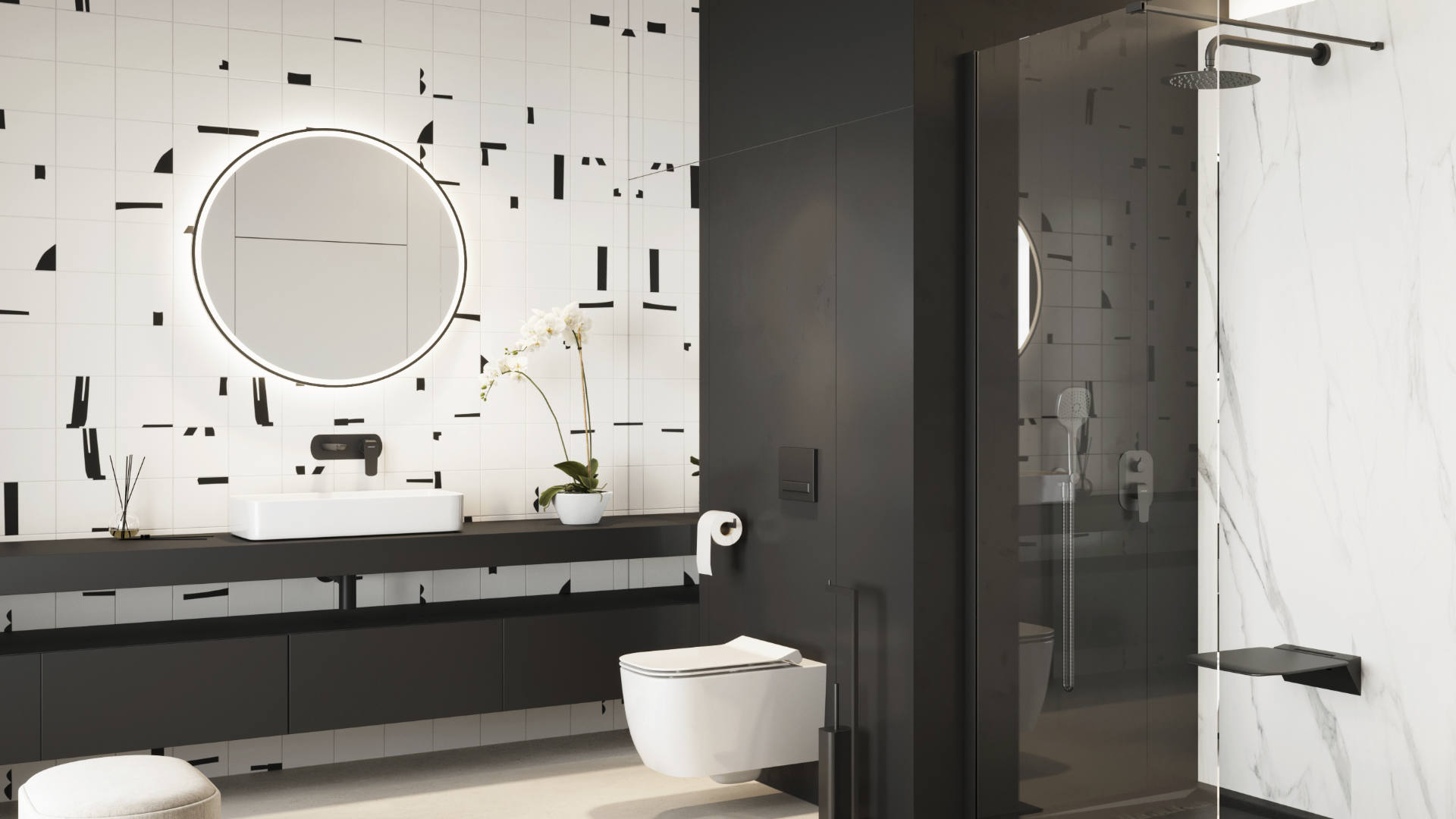 Corido lustro łazienkowe 80 cm okrągłe oświetlenie LED mata grzewcza, czarny mat