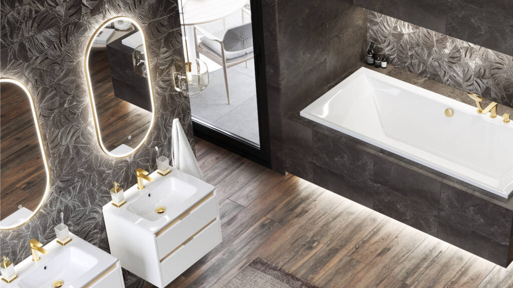 Corido lustro łazienkowe 100×50 cm owalne, oświetlenie LED mata grzewcza, złoty szczotkowany