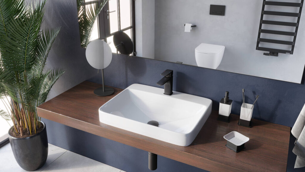 Riko dozownik do mydła w płynie stojący, czarny mat