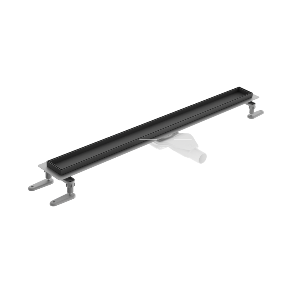 Stilio odpływ liniowy 60 cm z kołnierzem ruszt do wypełnienia płytką, czarny mat