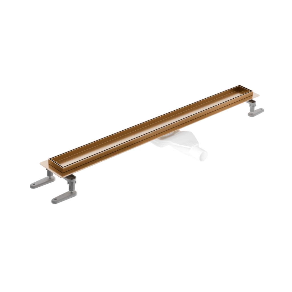 Stilio odpływ liniowy 60 cm z kołnierzem ruszt do wypełnienia płytką, miedziany szczotkowany