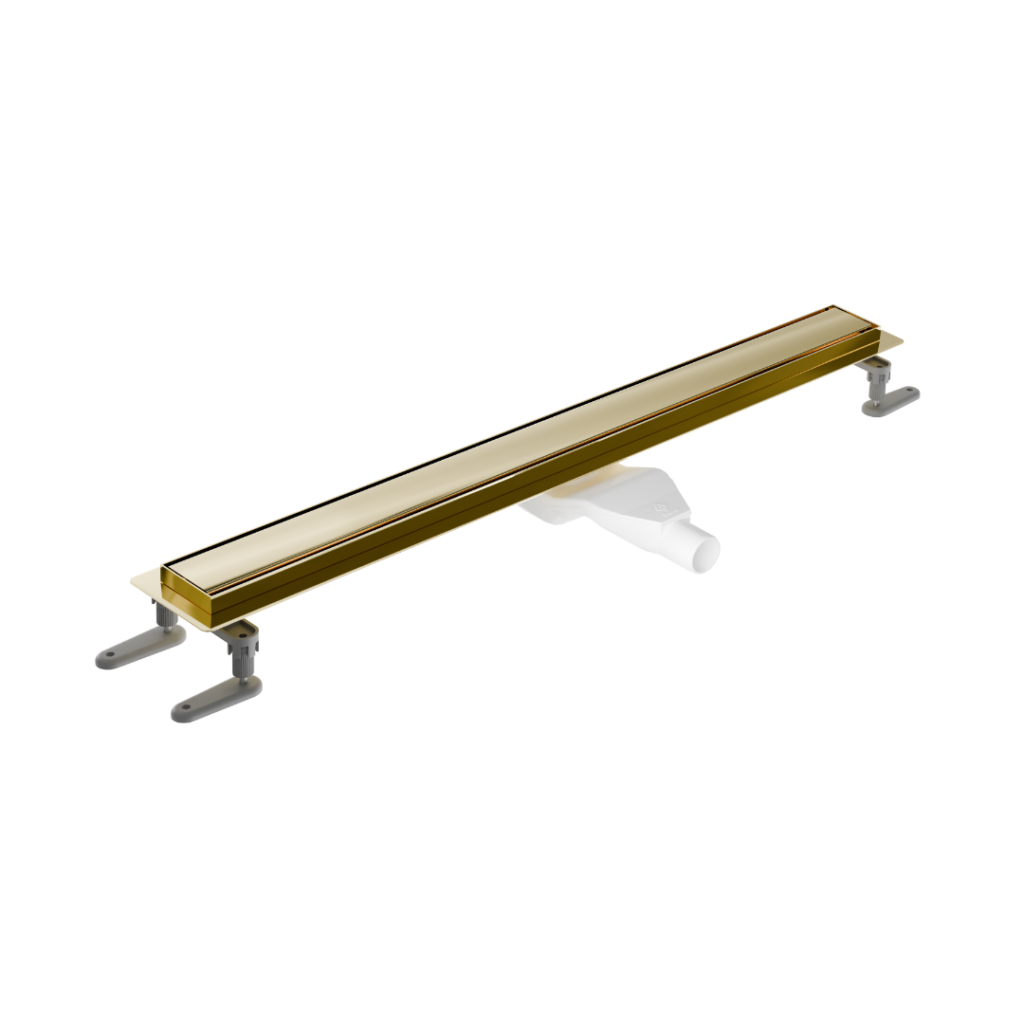 Stilio odpływ liniowy 90 cm z kołnierzem ruszt dekoracyjny, złoty połysk