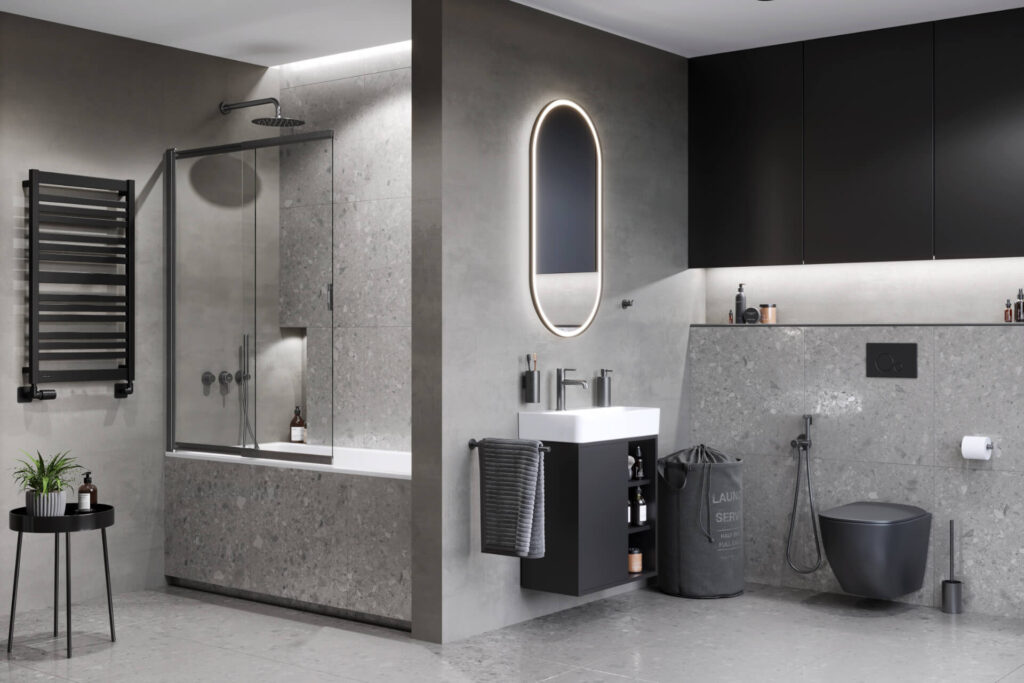 Liner parawan nawannowy 110×140 cm rozsuwany 2-częściowy lewy / prawy, grafit szczotkowany