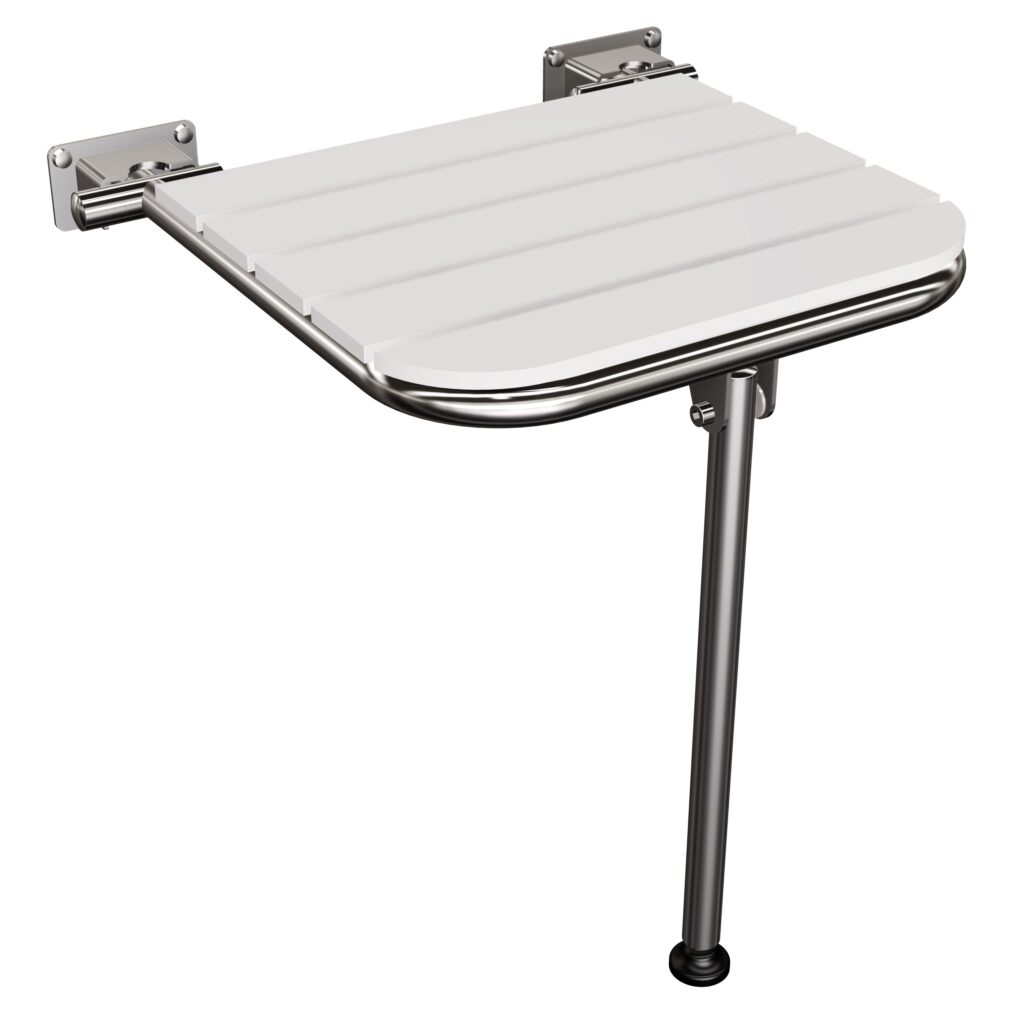 Krzesełko prysznicowe z podporą składane ANDEX Bez Barier 832CC stal nierdzewna polerowana