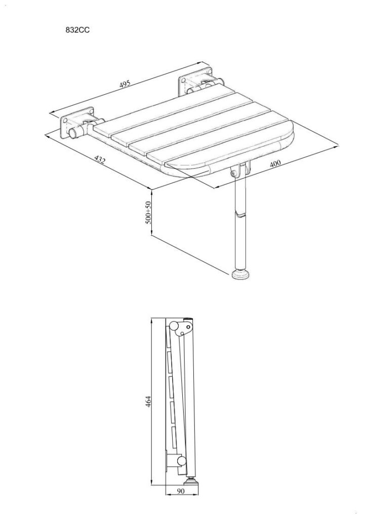 Krzesełko prysznicowe z podporą składane ANDEX Bez Barier 832CC stal nierdzewna polerowana