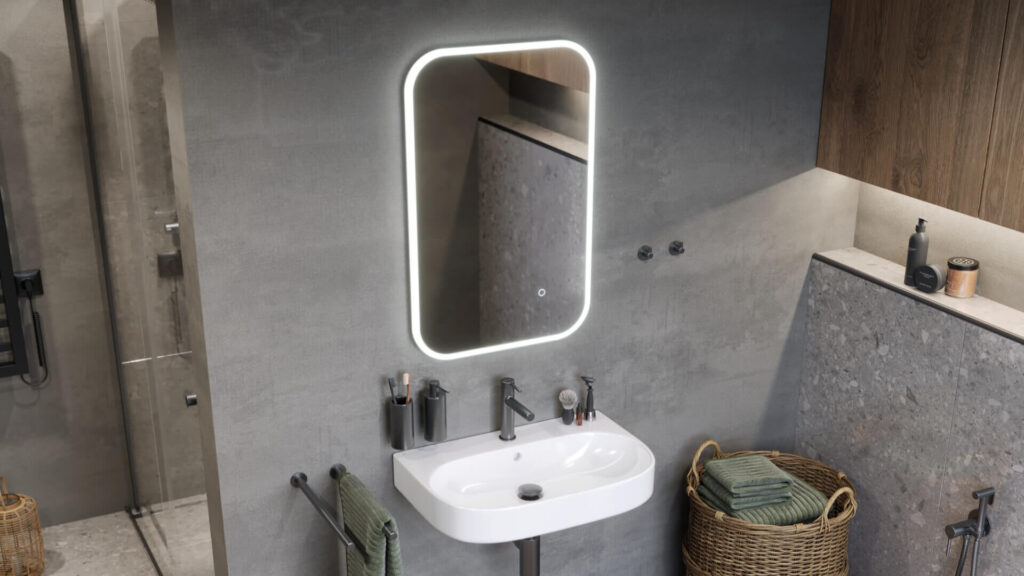 Lumiro lustro łazienkowe 80×50 cm prostokątne, oświetlenie LED mata grzewcza, rama akrylowa