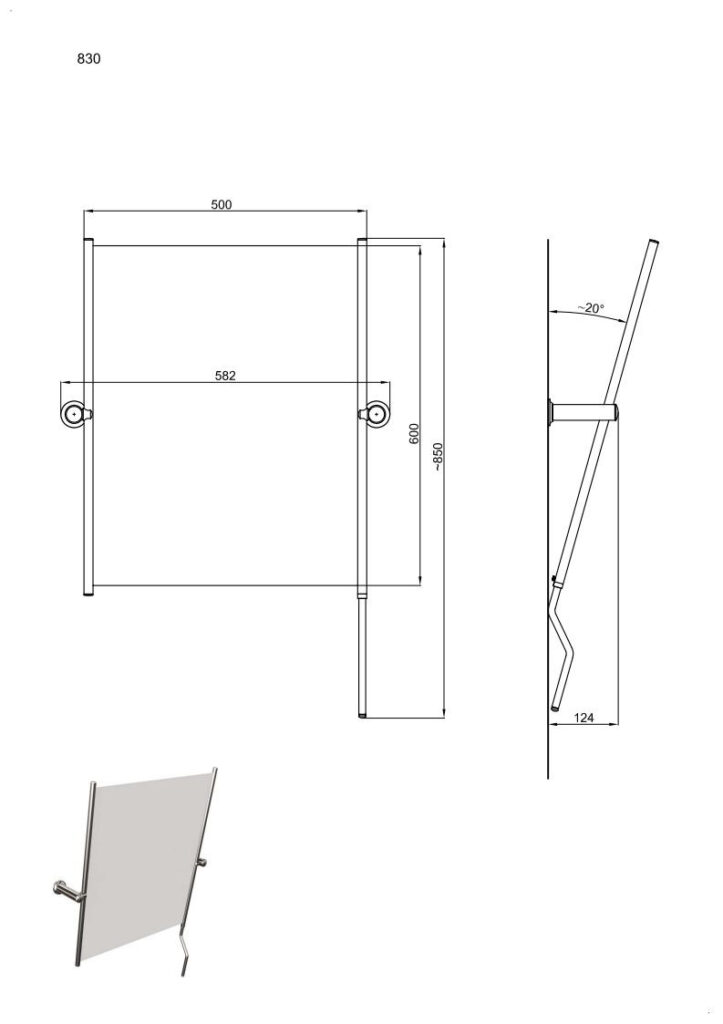 Lustro uchylne z rączką szkło bezpieczne-certyfikat- ANDEX Bez Barier 830CC chrom