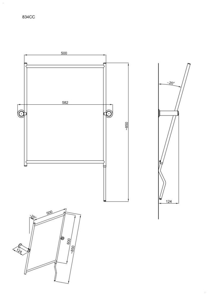 Lustro uchylne z ramą i rączką ANDEX Bez Barier 834CC chrom