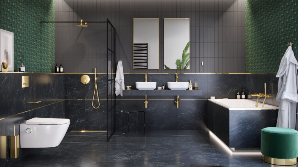 Kuadro lustro łazienkowe 100×50 cm prostokątne, złoty szczotkowany