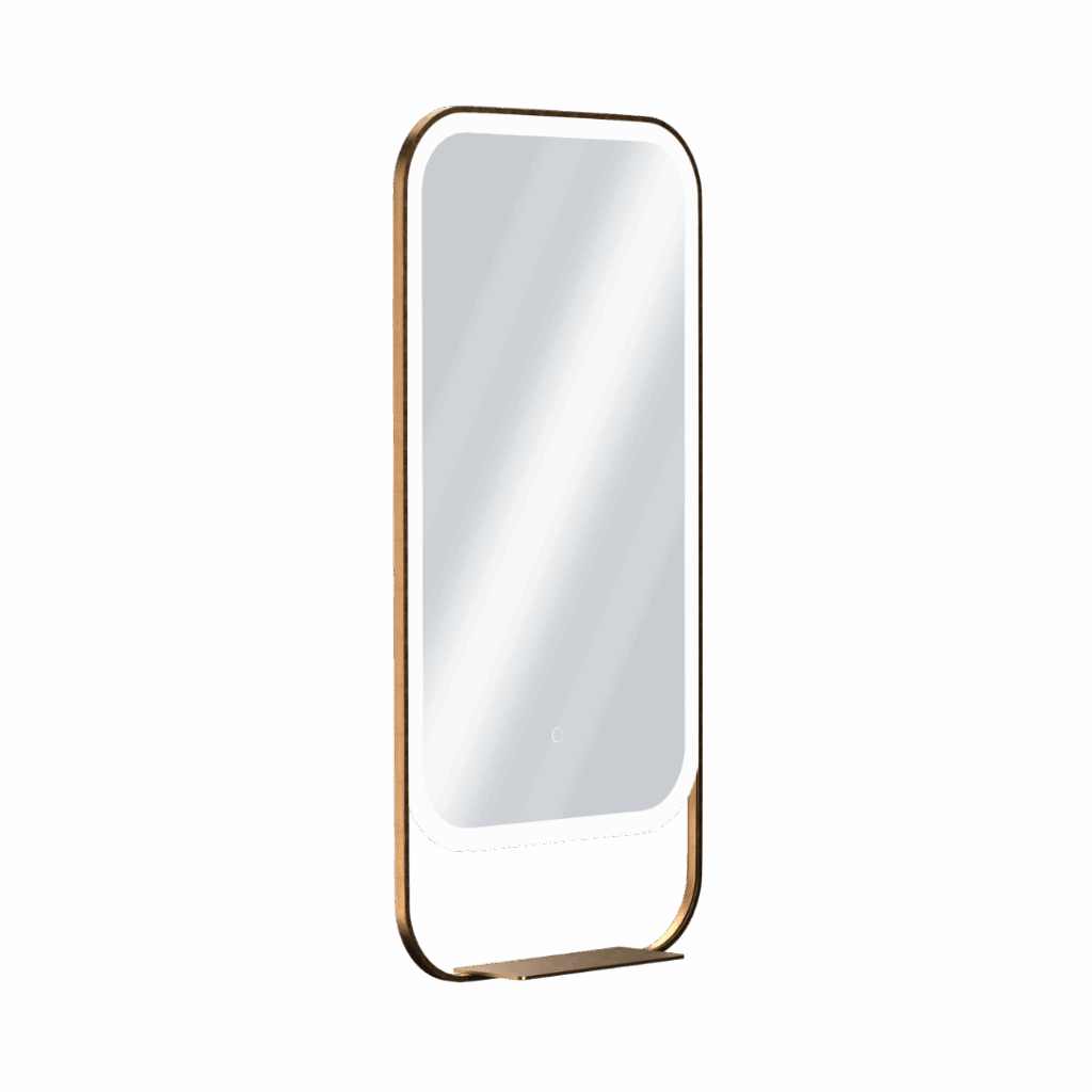 Mila Light lustro łazienkowe 100×50 cm z półką, oświetlenie LED mata grzewcza, miedziany szczotkowany