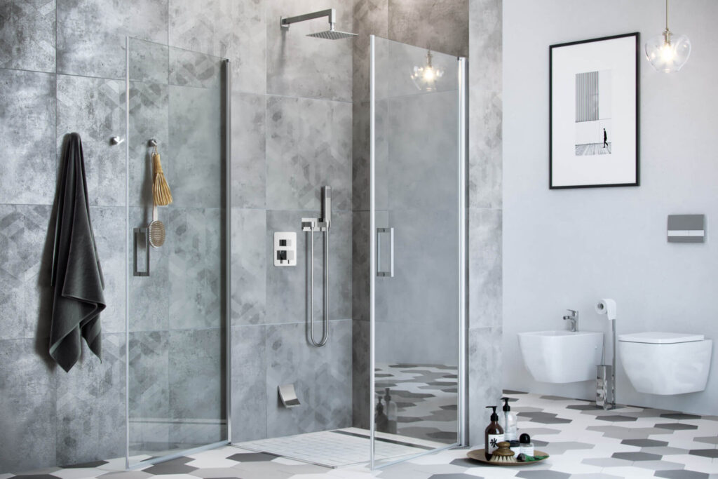 Mazo kabina prysznicowa narożna, drzwi wahadłowe podwójne 90×90 cm, Clean Control, chrom