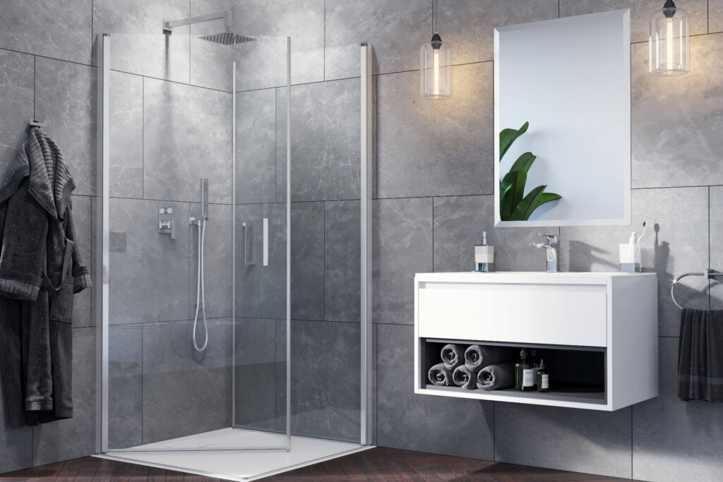 Mazo kabina prysznicowa narożna, drzwi wahadłowe podwójne 90×90 cm, Clean Control, chrom