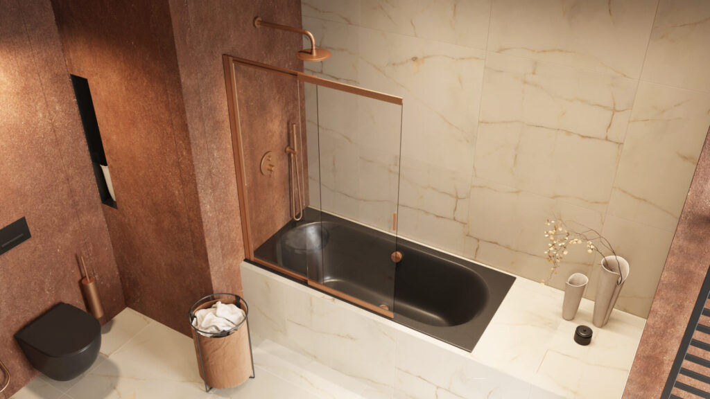 Liner parawan nawannowy 110×140 cm rozsuwany 2-częściowy lewy / prawy, miedziany szczotkowany