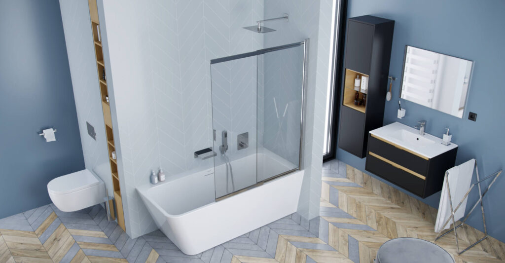 Liner parawan nawannowy 110×140 cm rozsuwany 2-częściowy lewy / prawy, chrom