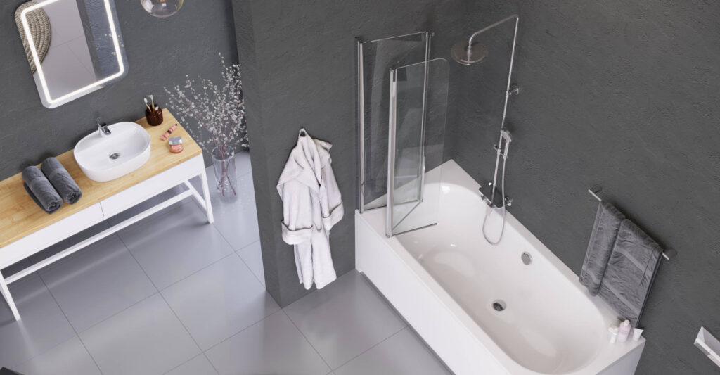 Fliper parawan nawannowy 120×140 cm 3-częściowy prawy, powłoka Clean Control, chrom