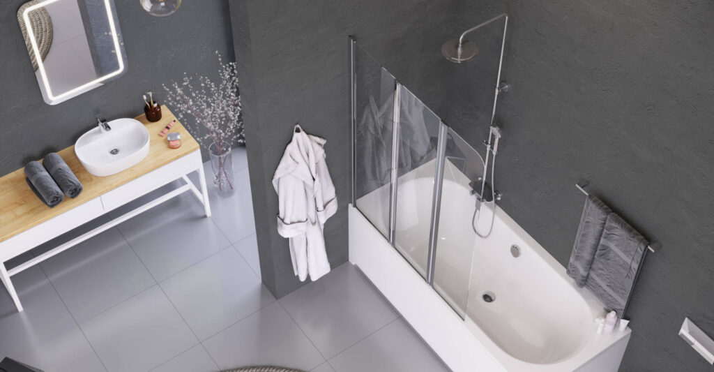 Fliper parawan nawannowy 120×140 cm 3-częściowy prawy, powłoka Clean Control, chrom