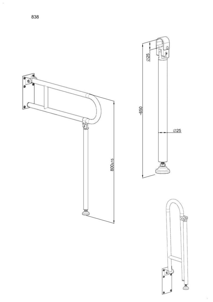 Podpora do uchwytu uchylnego Ø25 ANDEX Bez Barier 838NG stal nierdzewna czarna