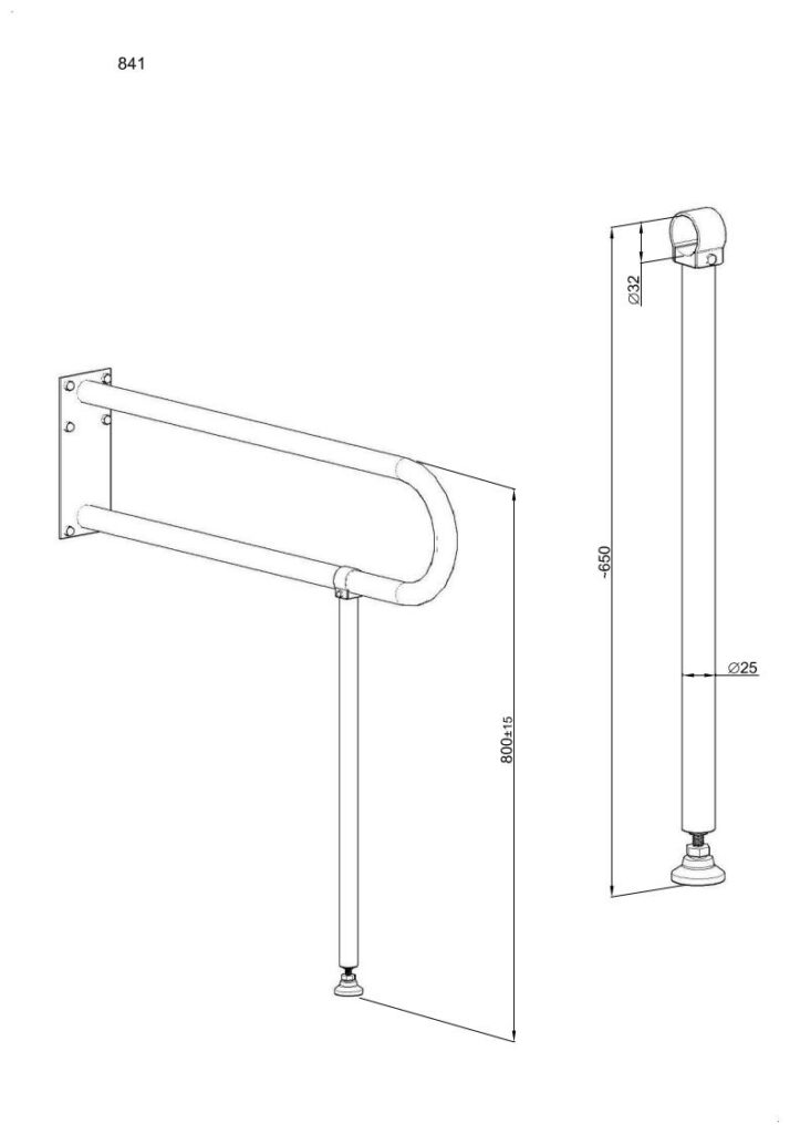 Podpora (noga) do uchwytu stałego Ø32 ANDEX Bez Barier 841NG stal niedzewna czarny