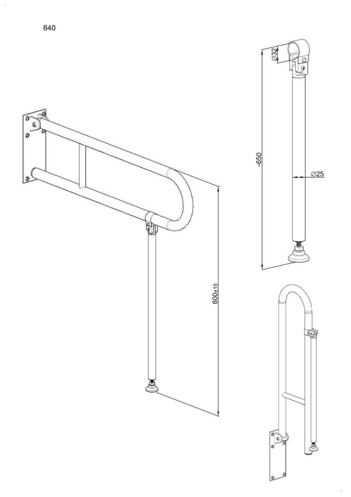 Podpora (noga) do uchwytu uchylnego Ø32 ANDEX Bez Barier 840B stal nierdzewna biały