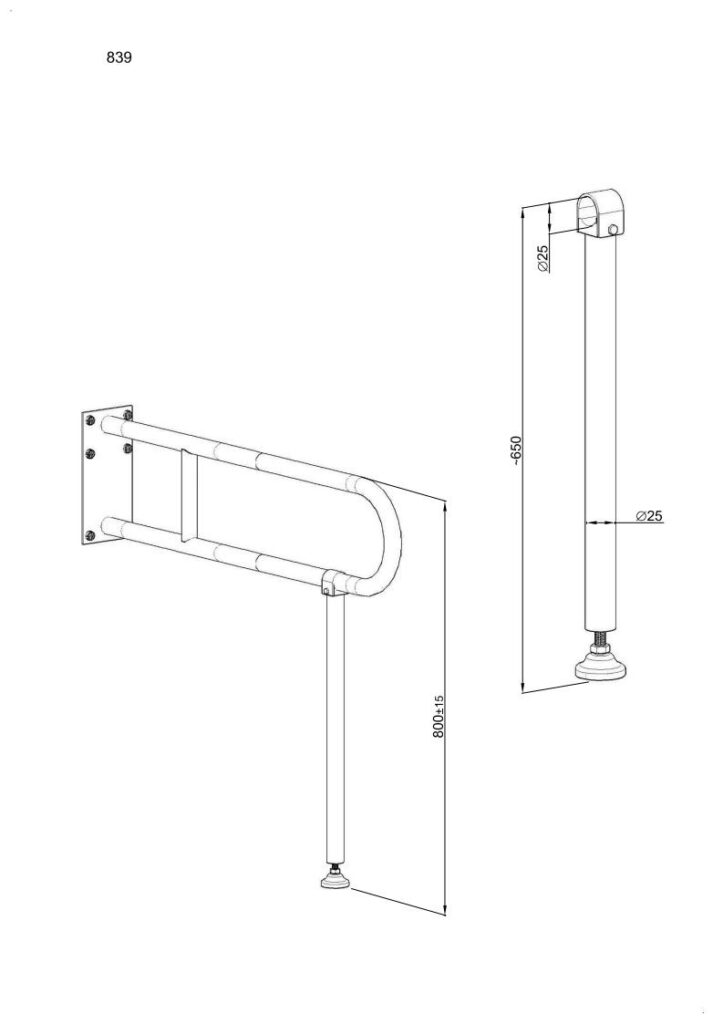 Podpora uchwytu stałego Ø25 ANDEX Bez Barier 839B stal nierdzewna biały