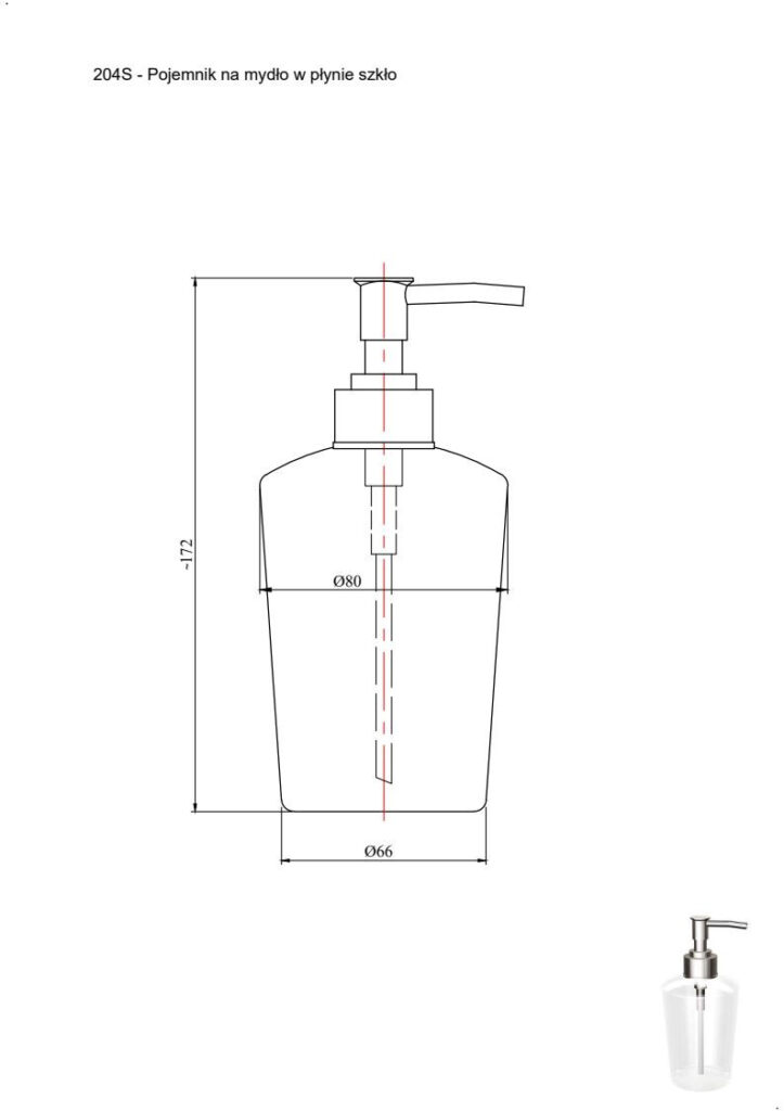 Pojemnik szklany na mydło w płynie ANDEX 204S chrom