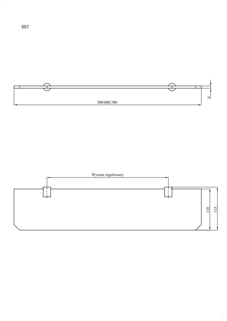 Półka łazienkowa bez ramki 50 cm ANDEX Sanibella 501/50/CC chrom