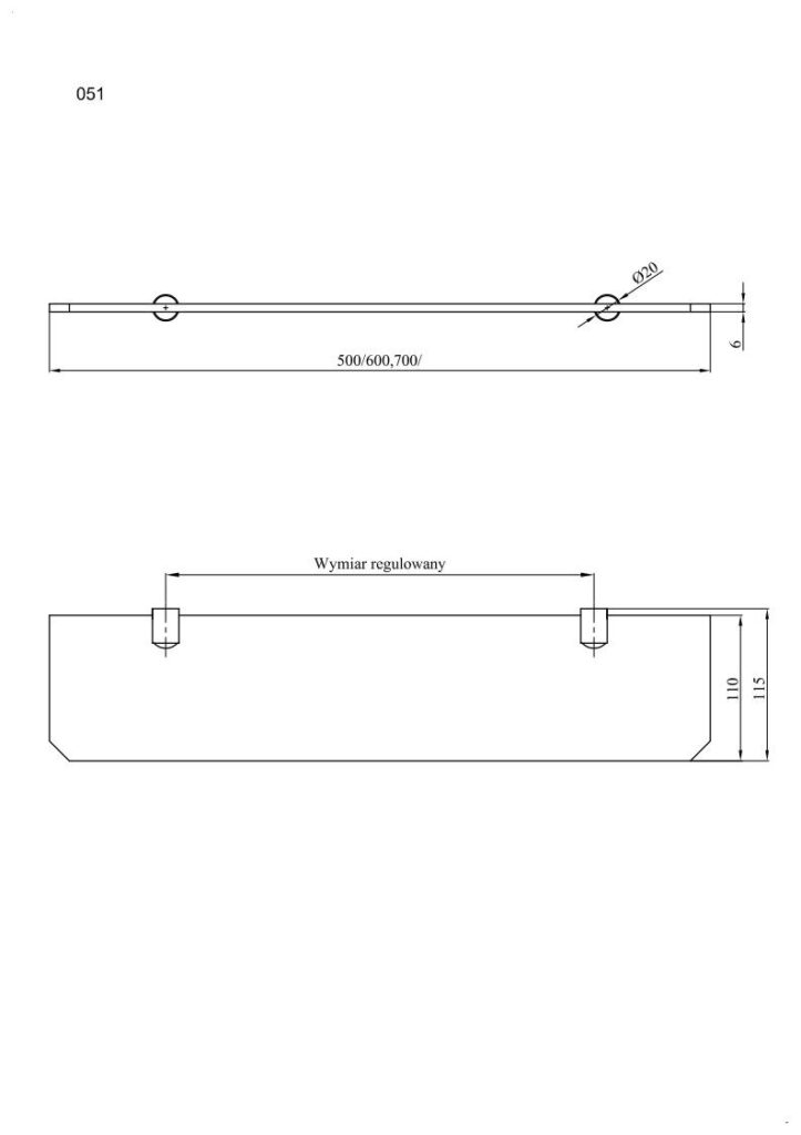 Półka łazienkowa szklana 50 cm ANDEX Classic 051/50/CC chrom