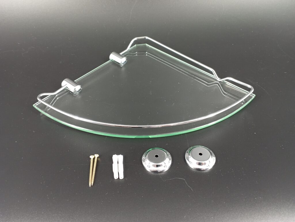 Półka łazienkowa szklana 6 mm narożna z ramką ANDEX Classic 070CC chrom