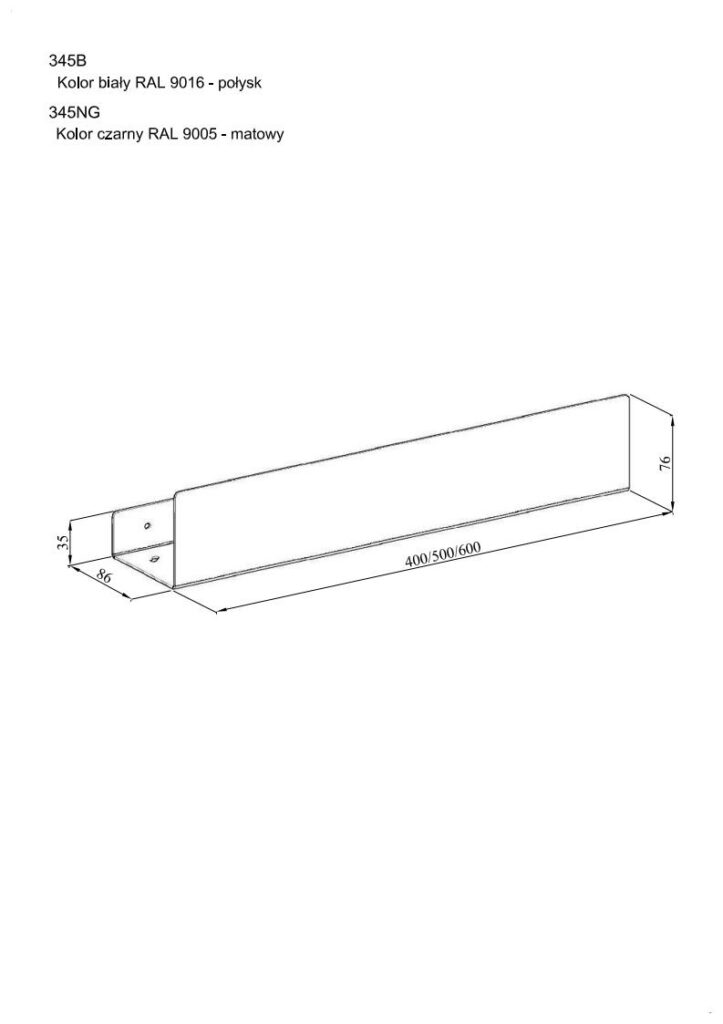Półka pod prysznic 50cm ANDEX Technic 345/50NG stal nierdzewna czarna