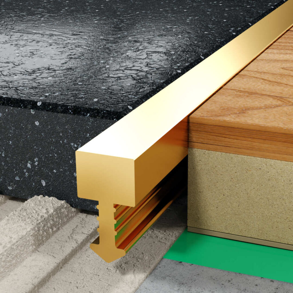 Profil QT fugowy kwadratowy 5 mm długość 200 cm, mosiężny, złoty 24 karaty