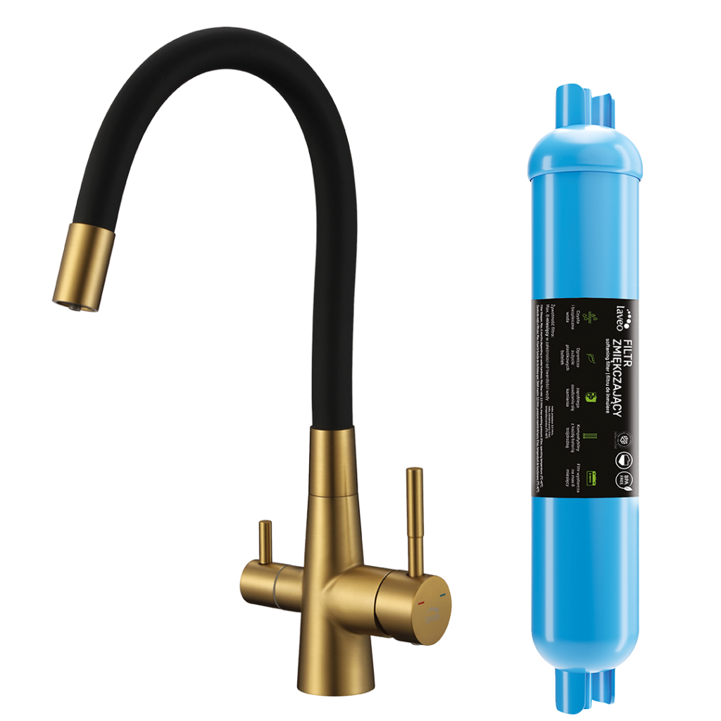 Riveco – bateria zlewozmywakowa z elastyczną wylewką + filtr zmiękczający