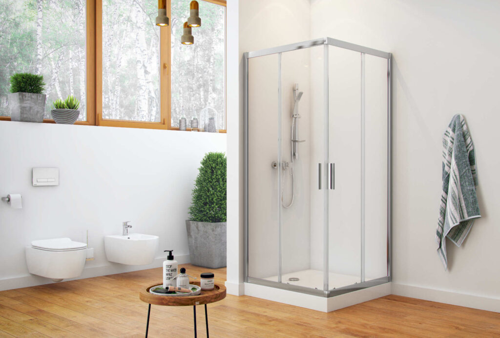 Seria 201 kabina kwadratowa 80×80 cm drzwi przesuwne, powłoka Clean Control, chrom