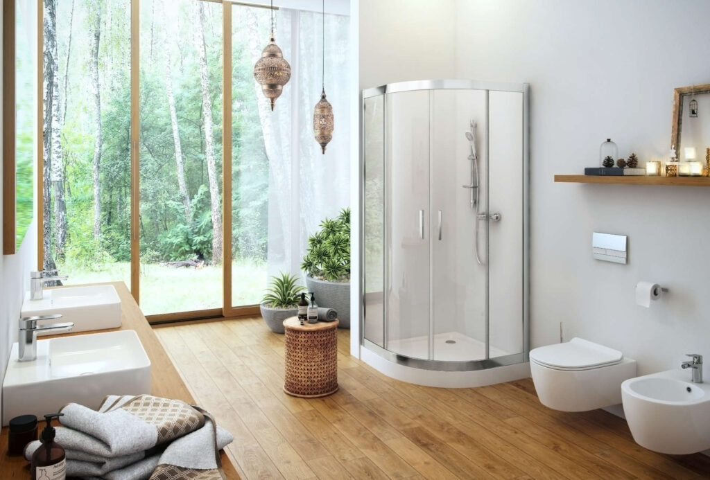 Seria 201 kabina półokrągła 90×90 cm drzwi przesuwne, powłoka Clean Control, chrom