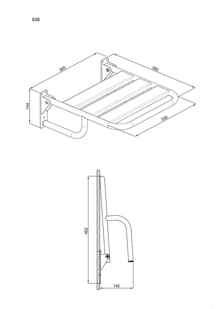 Siedzisko (krzesełko) prysznicowe metalowe składane ANDEX Bez Barier 836B stal nierdzewna biały
