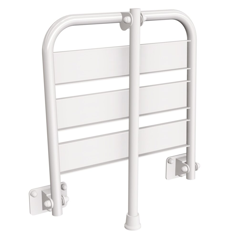 Siedzisko (krzesełko) prysznicowe metalowe składane z podporą ANDEX Bez Barier 837B stal nierdzewna białe