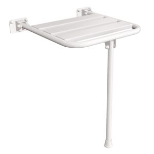 Siedzisko (krzesełko) prysznicowe metalowe składane z podporą ANDEX Bez Barier 837B stal nierdzewna białe