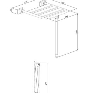 Siedzisko (krzesełko) prysznicowe metalowe składane z podporą ANDEX Bez Barier 837CC stal nierdzewna polerowana