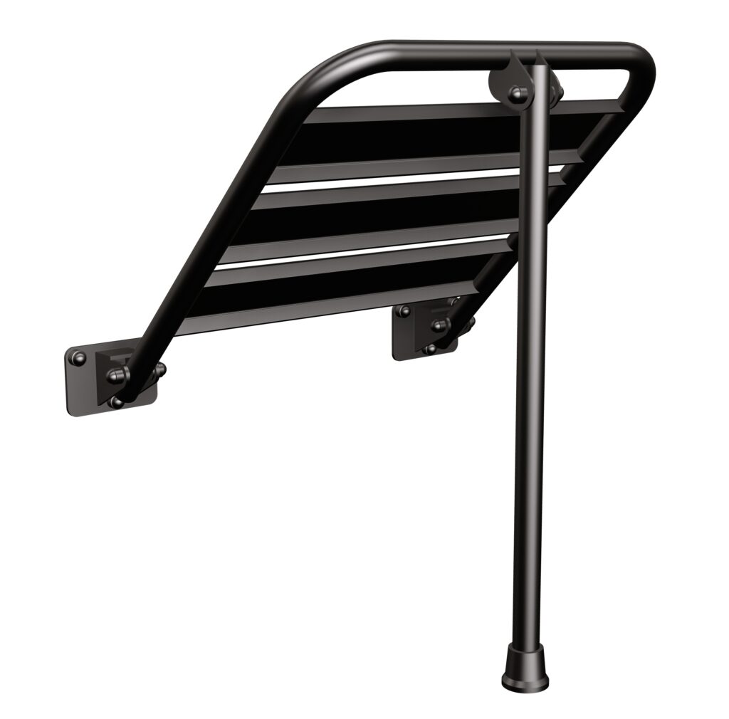 Siedzisko (krzesełko) prysznicowe metalowe składane z podporą ANDEX Bez Barier 837NG stal nierdzewna czarny